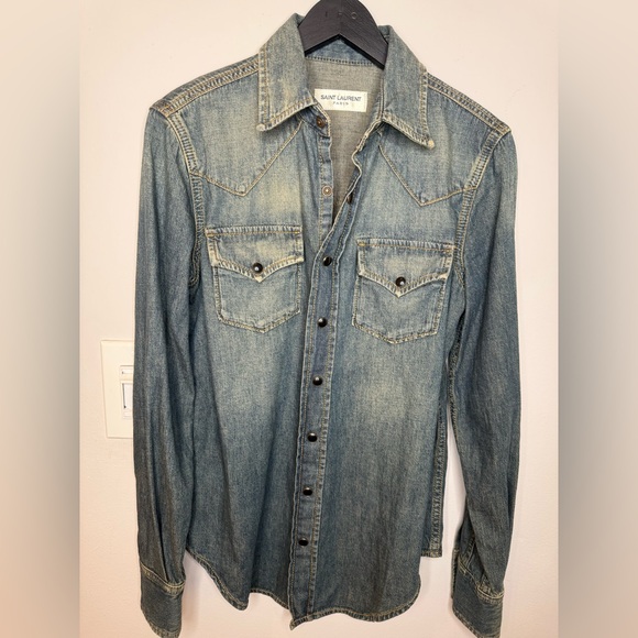 Saint Laurent  YSL Denim shirt/ made in Italy $1100 XS - Picture 11 of 16